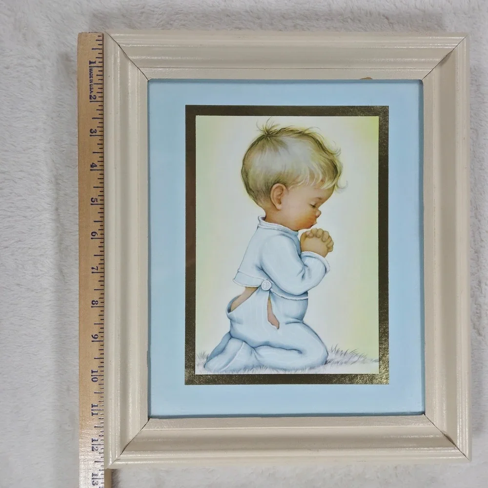 VTG Pair Charlot Byj Prints Framed Gold Foil Mat Praying Boy GIrl Nursery Art